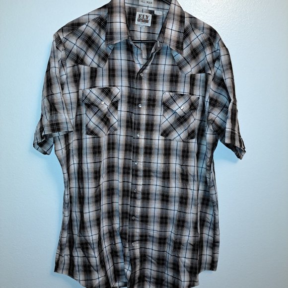 Ely Cattleman Other - Men's Ely Cattleman Short Sleeve Plaid Western Pearl Snap Shirt XLTALL